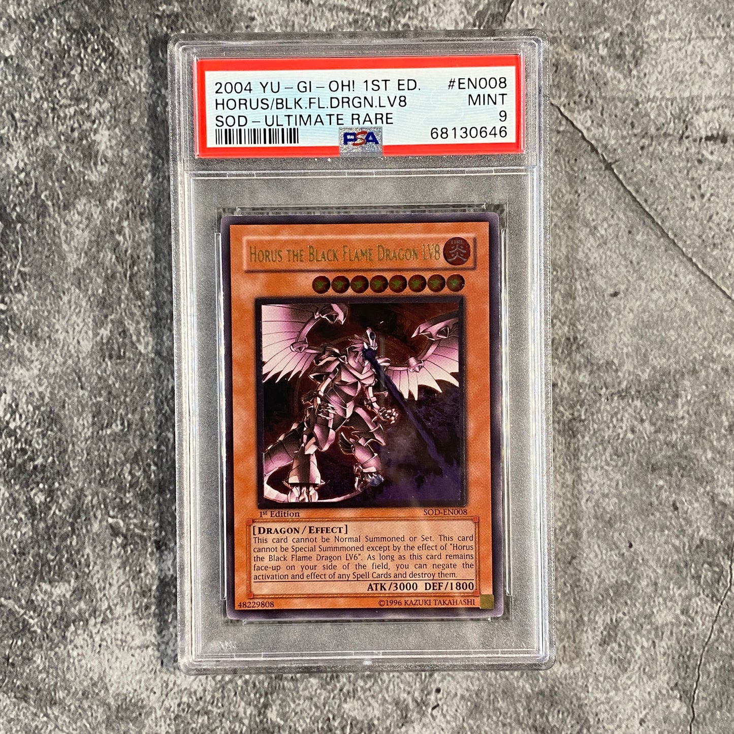 PSA 9 Horus the Black Flame Dragon LV8 1st Edition Ultimate Rare SOD-EN008